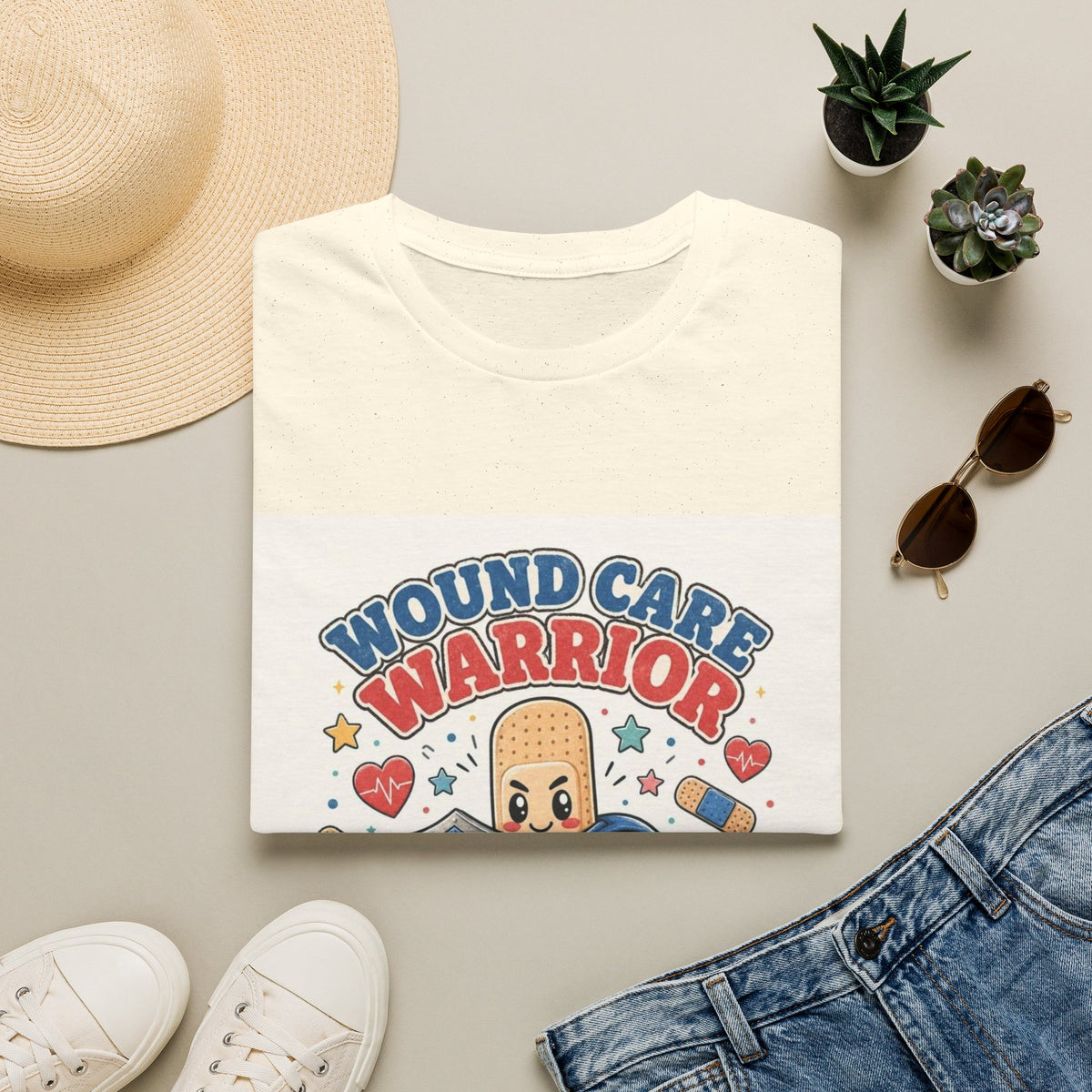 Wound Care Warrior T-Shirt Design Featuring Playful Bandage Character- Graphic Tees