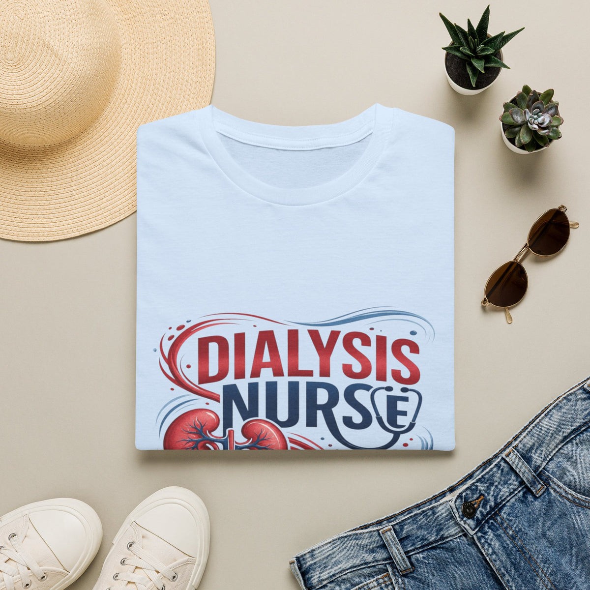 Creative T-Shirt Design Celebrating Dialysis Nurses With Flowing Elements (1)- Graphic Tees