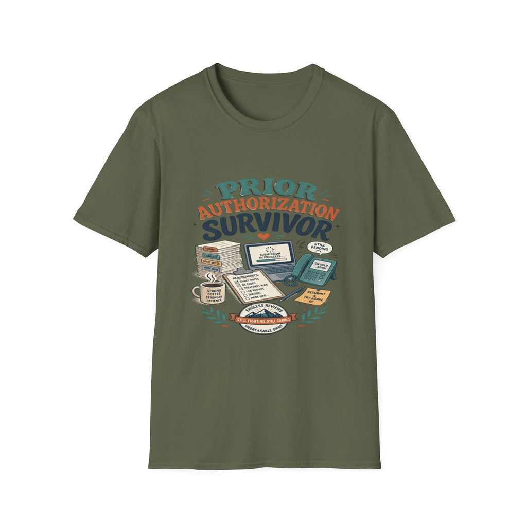 Bold T-Shirt Design Showcasing _PRIOR AUTHORIZATION SURVIVOR_- Graphic Tees