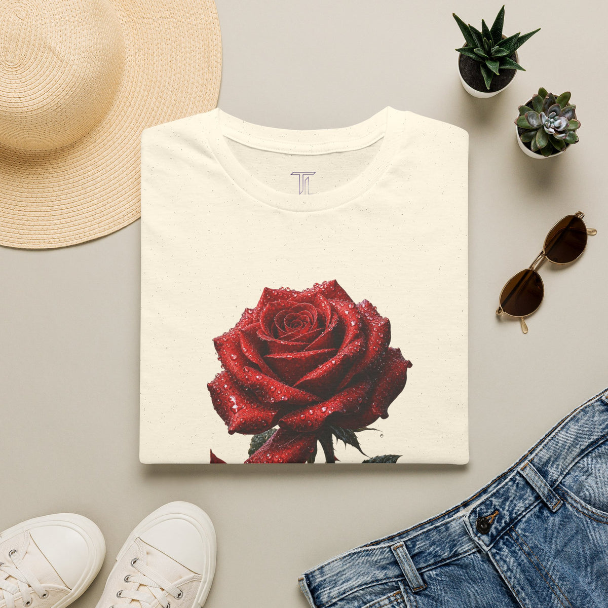 Red Rose Graphic T-Shirt — Falling Petals Floral Tee
