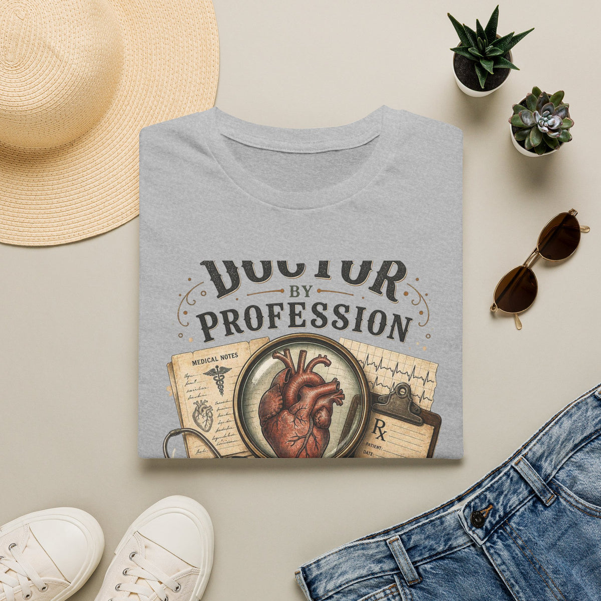 Vintage Detective Inspired T Shirt Featuring Anatomical Heart And Magnifying Glass