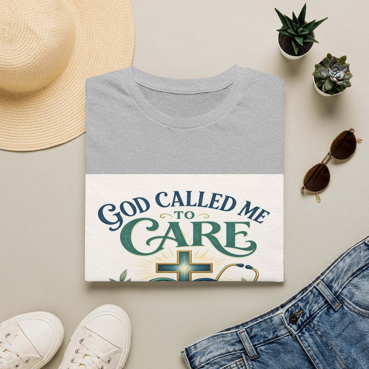 T-Shirt Design Featuring Faith Inspired Care Elements- Graphic Tees