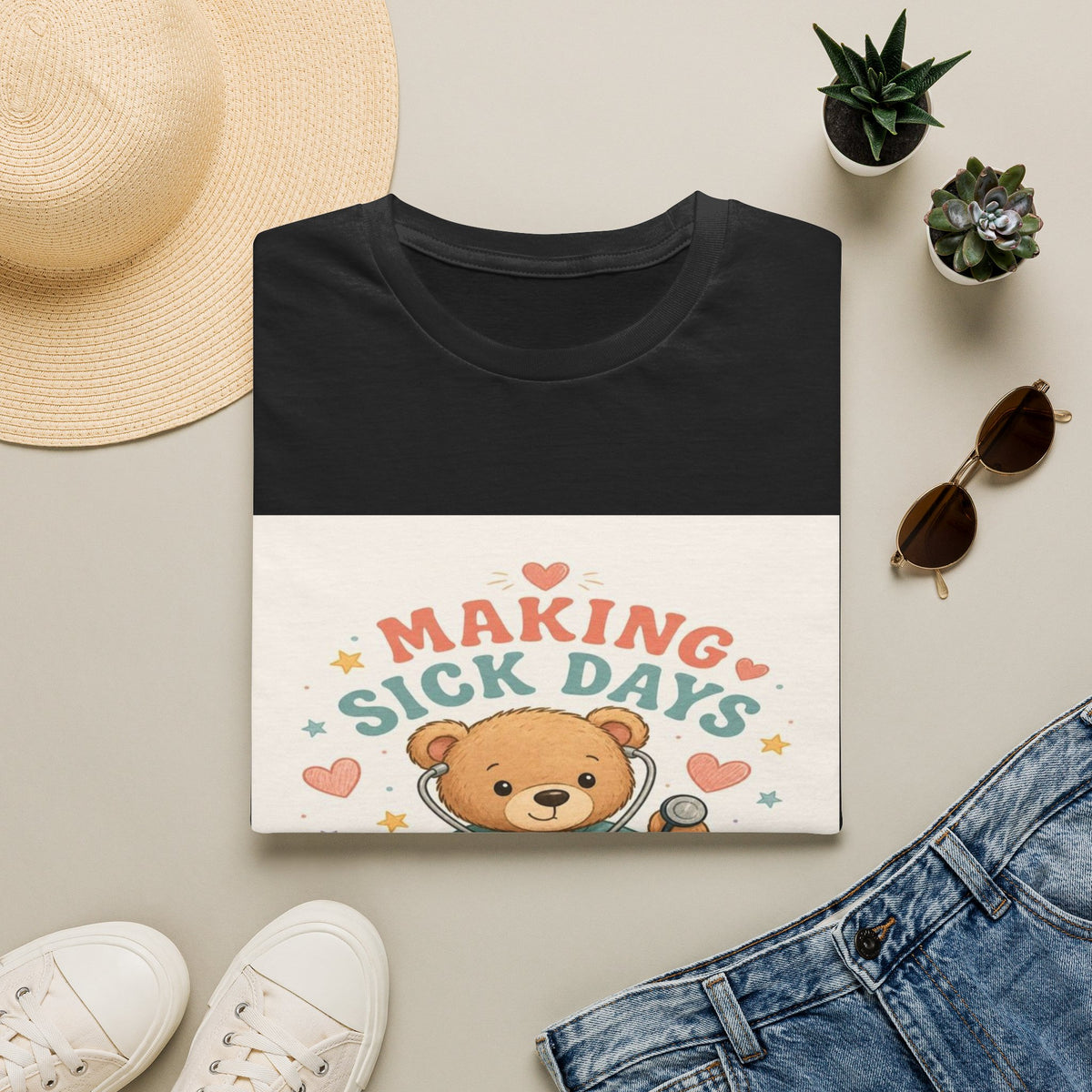 T-shirt Design Featuring Teddy Bear With Stethoscope And Stars- Graphic Tees