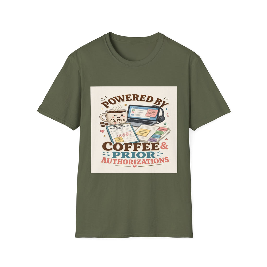 Whimsical T-shirt Design Featuring Coffee And Prior Authorizations (1)- Graphic Tees