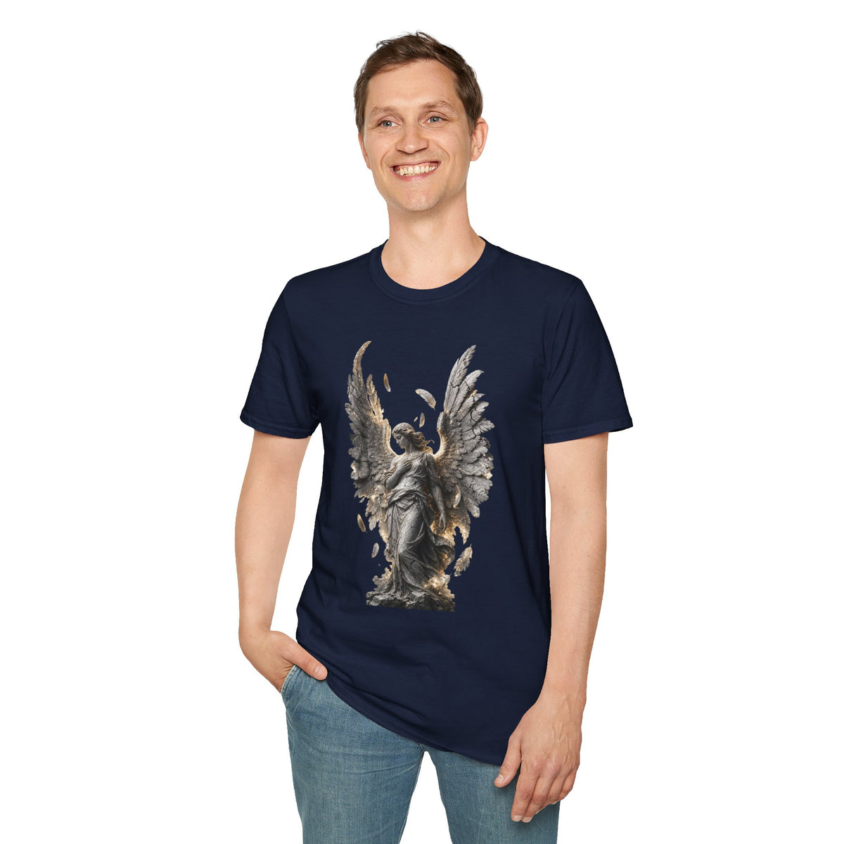 Angel Wings Graphic T-Shirt — Fallen Feather Statue Design