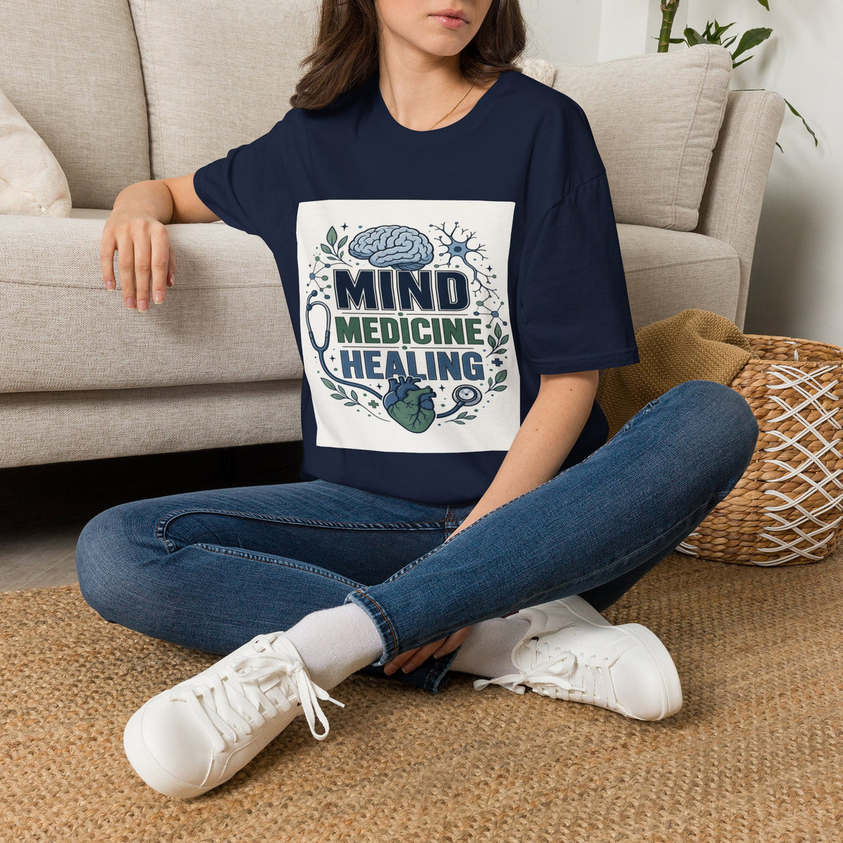 Illustration of Stacked Words Mind Medicine Healing with Medical Icons- Graphic Tees