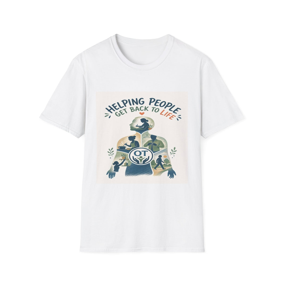 T-shirt Design Featuring Daily Activities Silhouette With OT Symbol- Graphic Tees