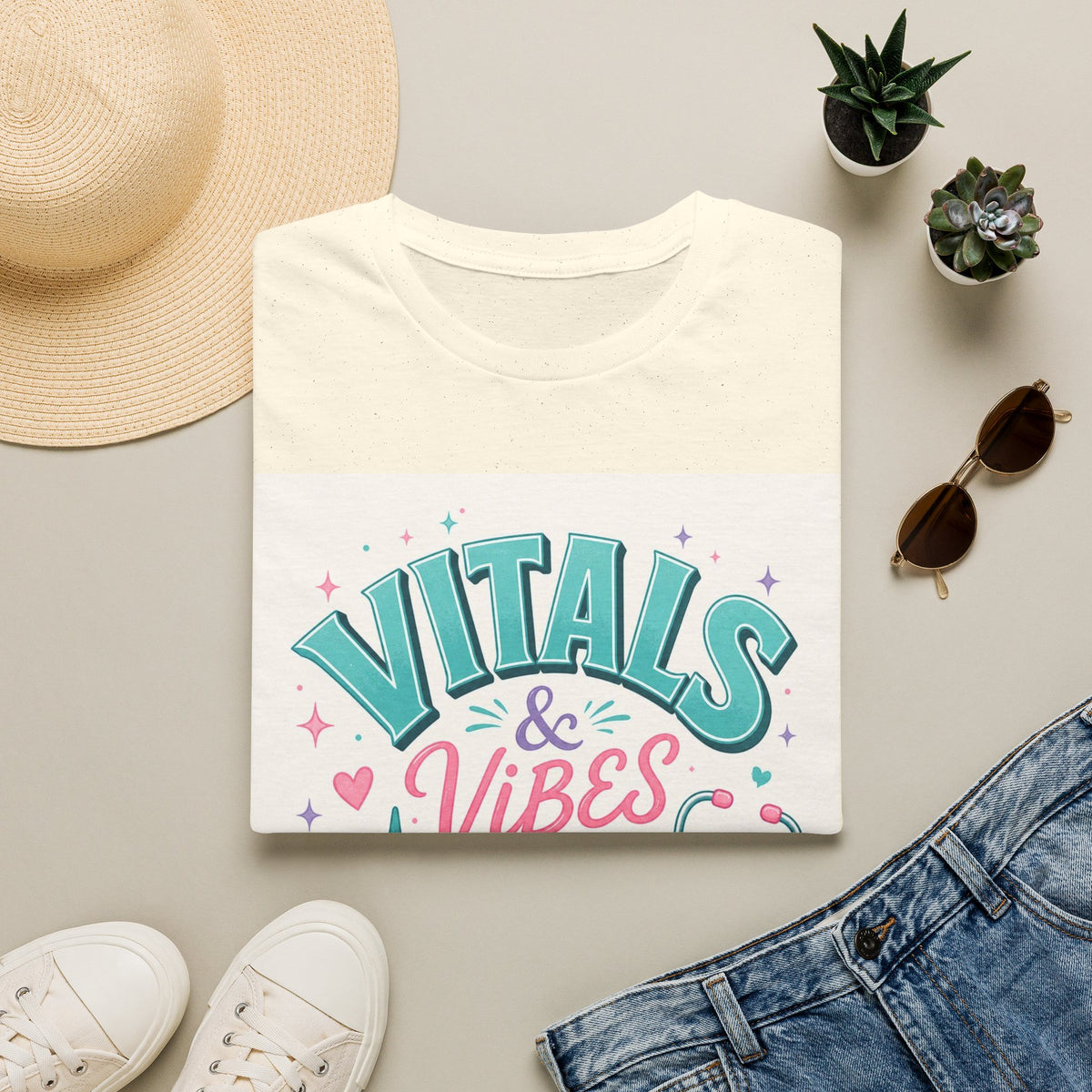 Trendy T Shirt Design Featuring Vitals And Vibes Phrase