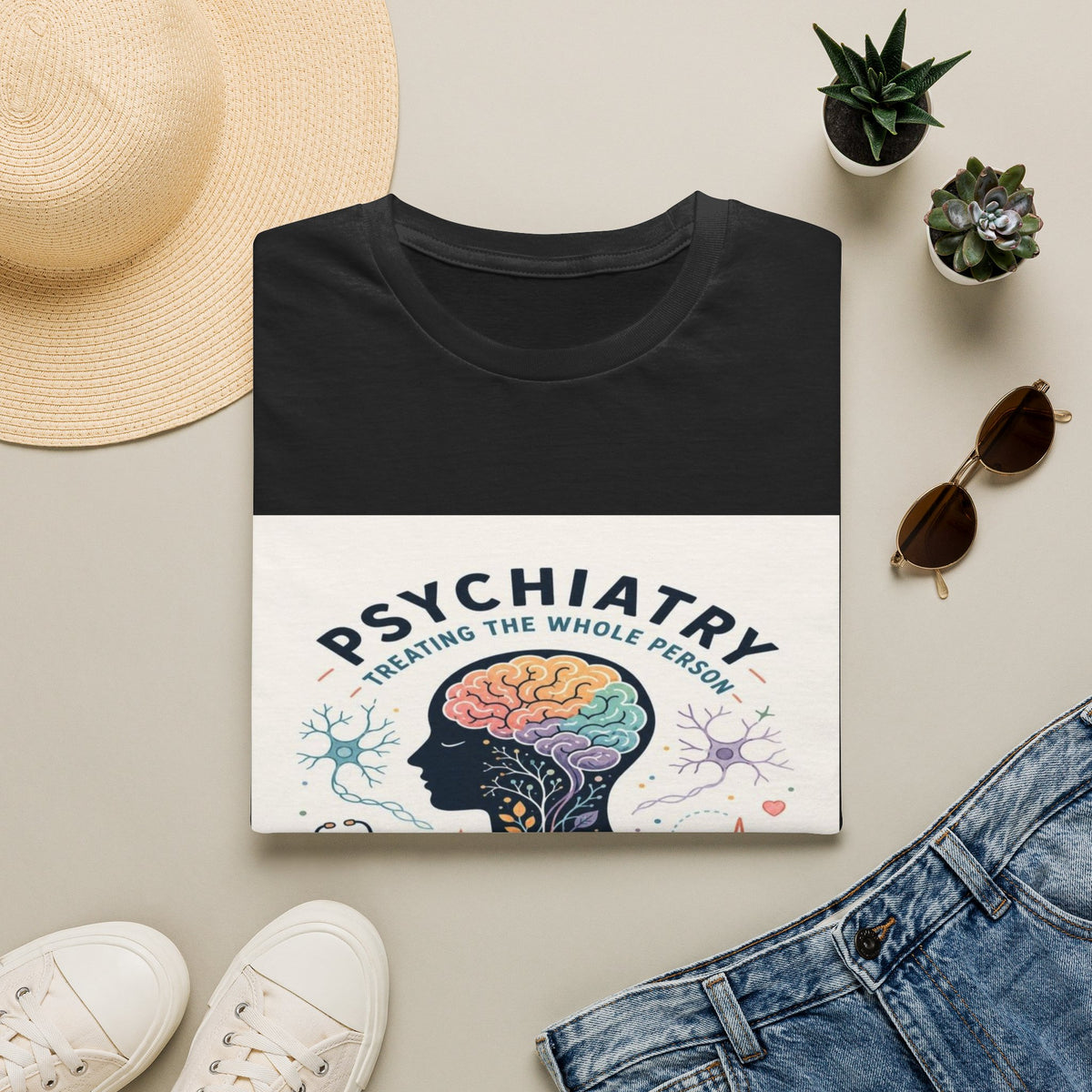 Colorful Brain And Heart In Human Silhouette With Text- Graphic Tees