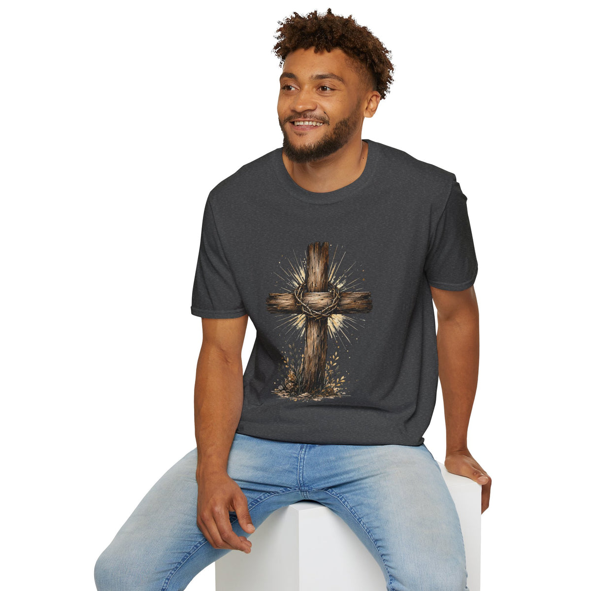 Christian Cross T-Shirt — Rustic Crown of Thorns Design