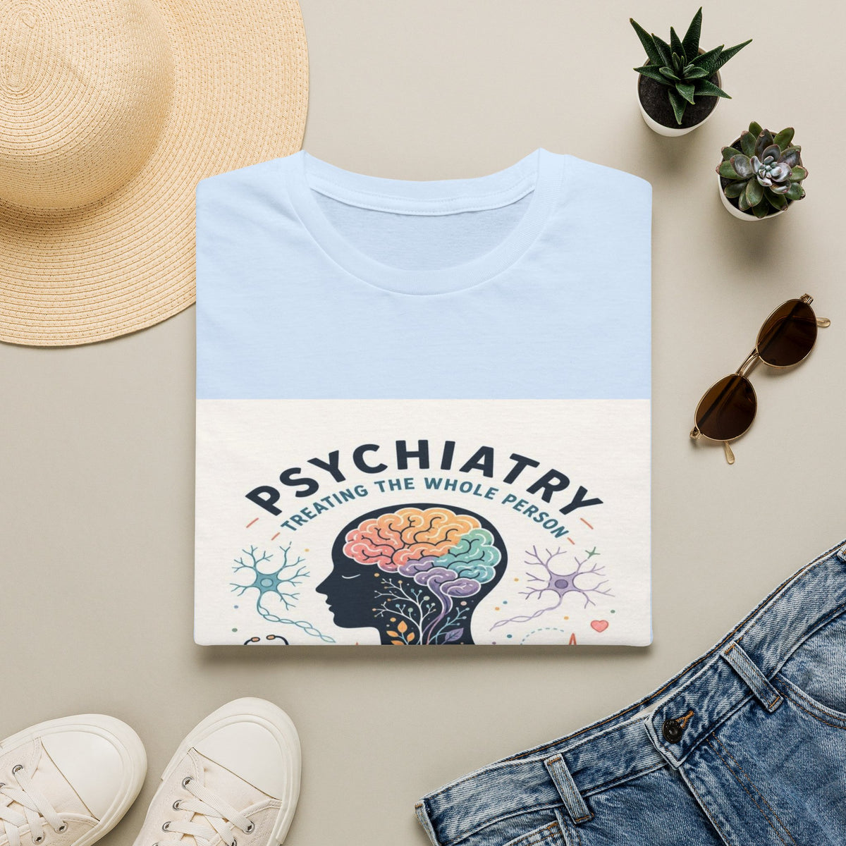 Colorful Brain And Heart In Human Silhouette With Text- Graphic Tees