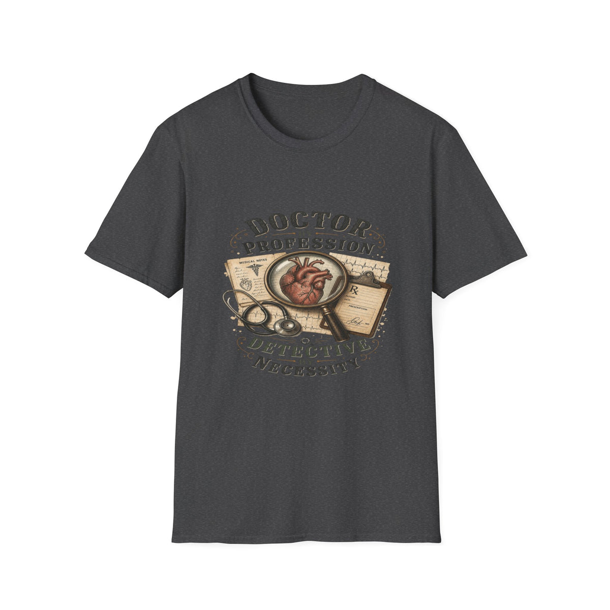 Vintage Detective-Inspired T-Shirt Featuring Anatomical Heart And Magnifying Glass- Graphic Tees