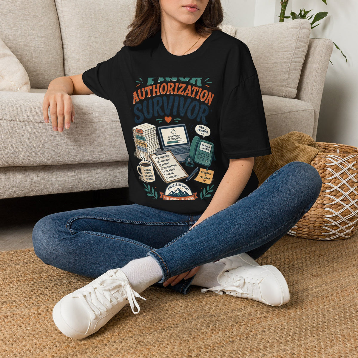 Bold T Shirt Design Showcasing PRIOR AUTHORIZATION SURVIVOR