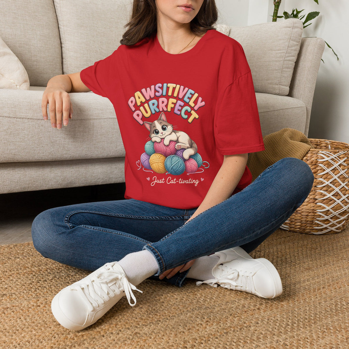 Pawsitively Purrfect Cat T-Shirt — Cute Kitten Yarn Lover Tee