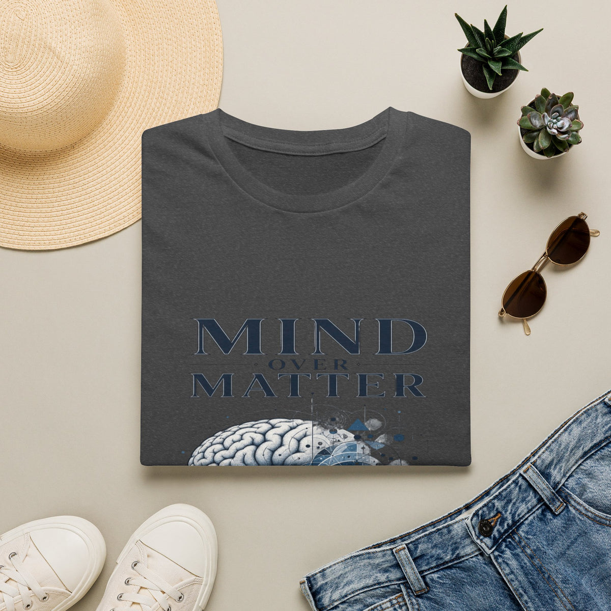 Intricate Brain Illustration With Geometric Patterns And Bold Typography- Graphic Tees