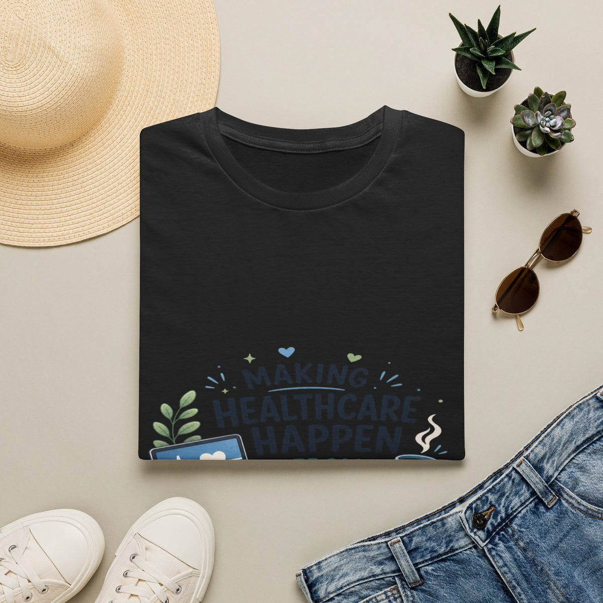 Inspirational T-shirt Design Celebrating Healthcare From Desk- Graphic Tees