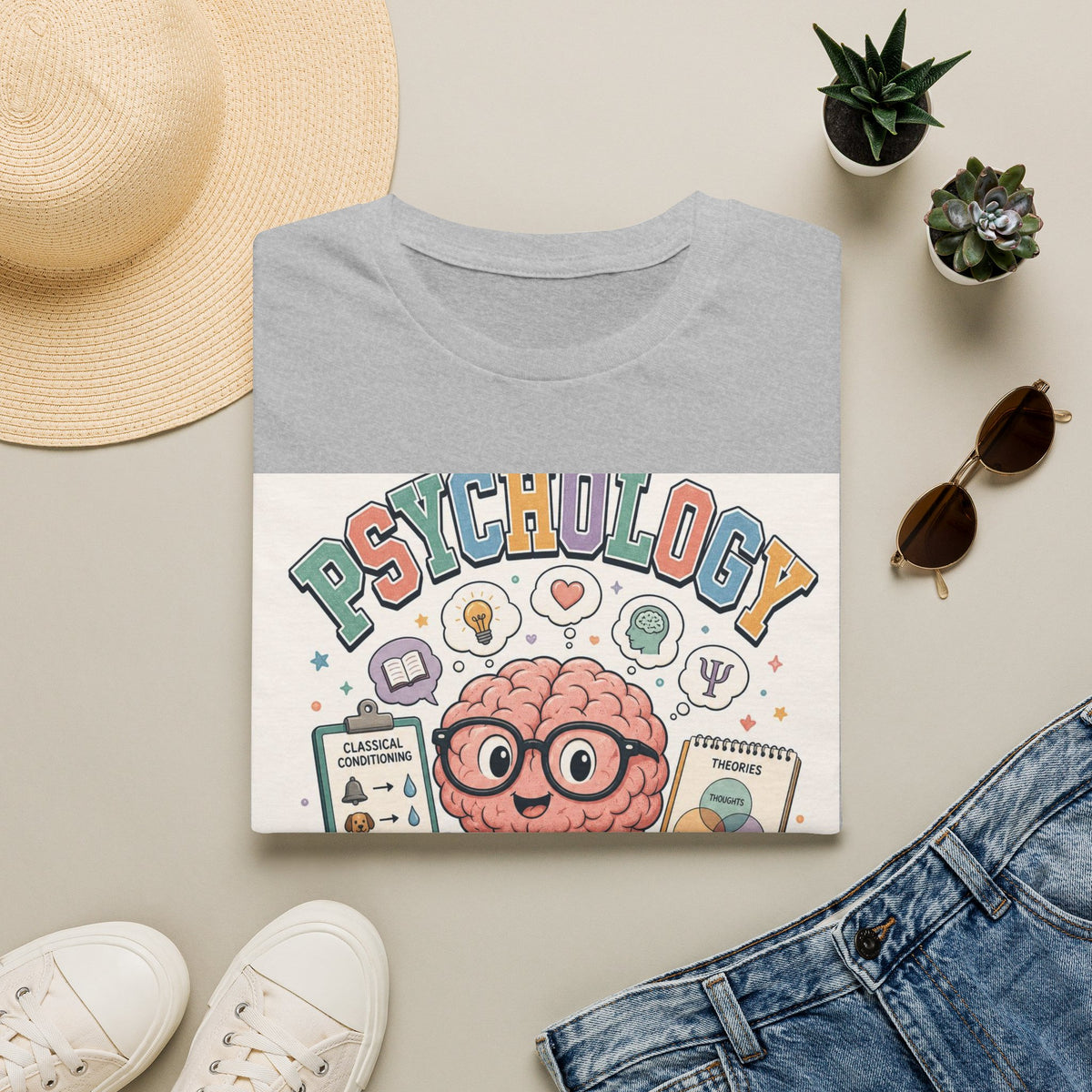 Playful Psychology Nerd T Shirt Design Featuring Brain And Books