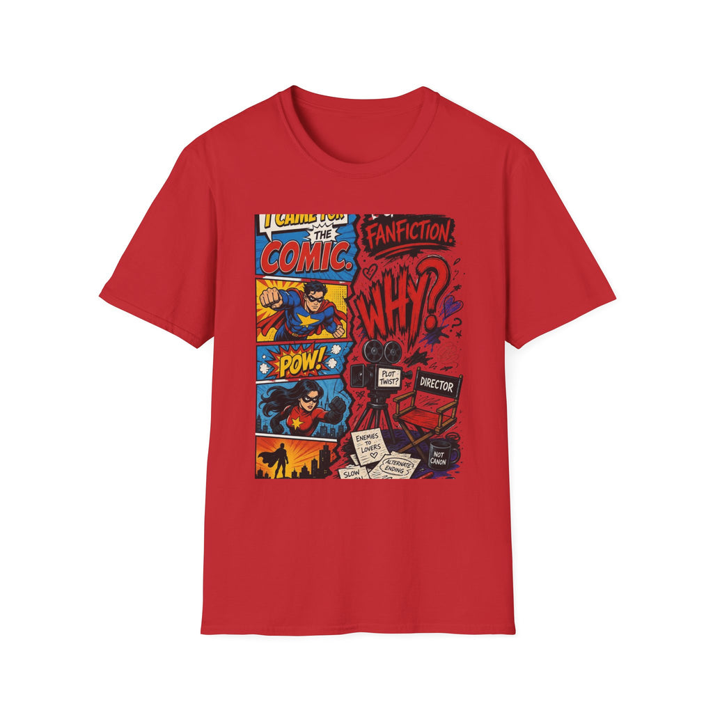 Split T Shirt Design Featuring Comic Panels And Fanfiction Elements