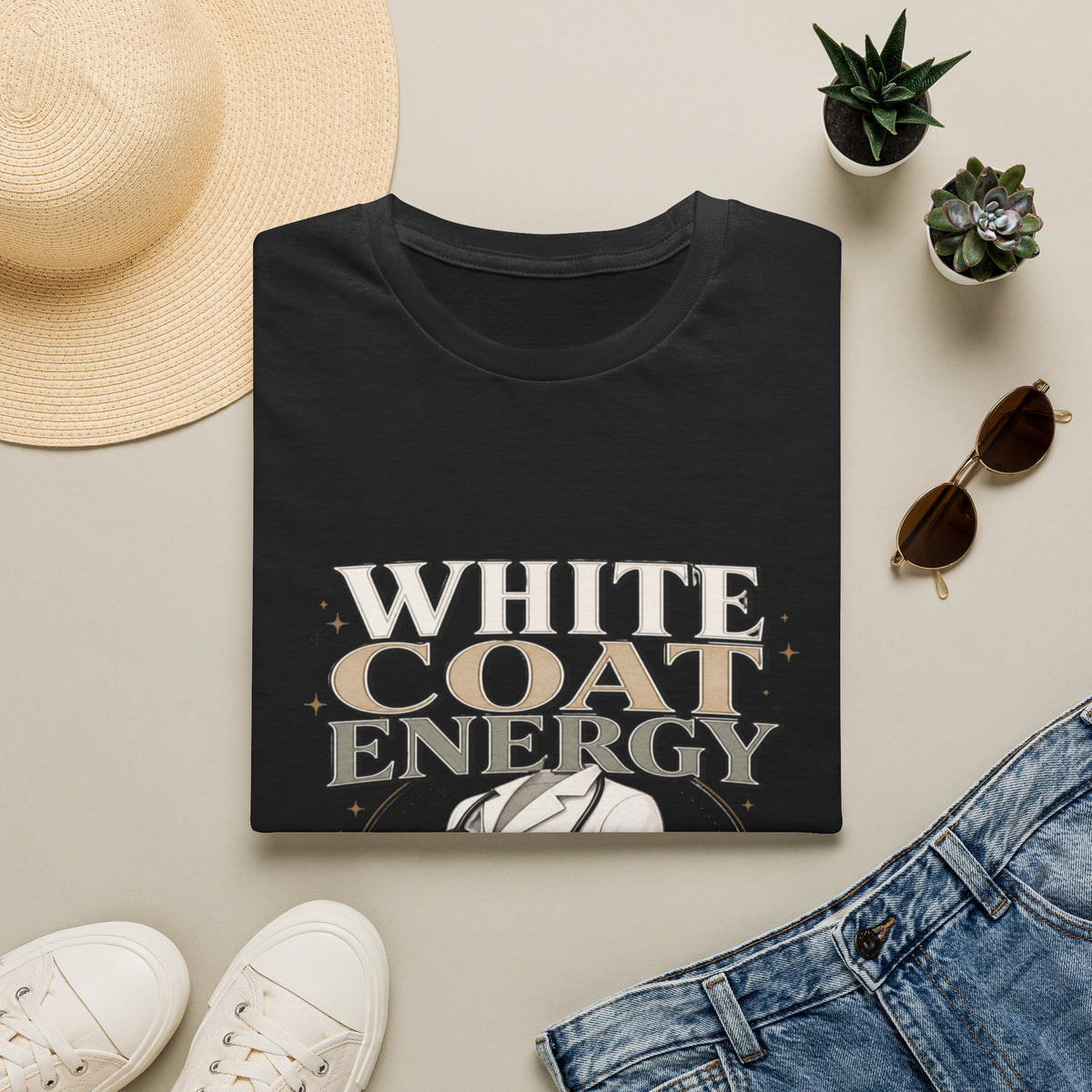 Elegant T-shirt Design Featuring White Coat Energy Typography- Graphic Tees