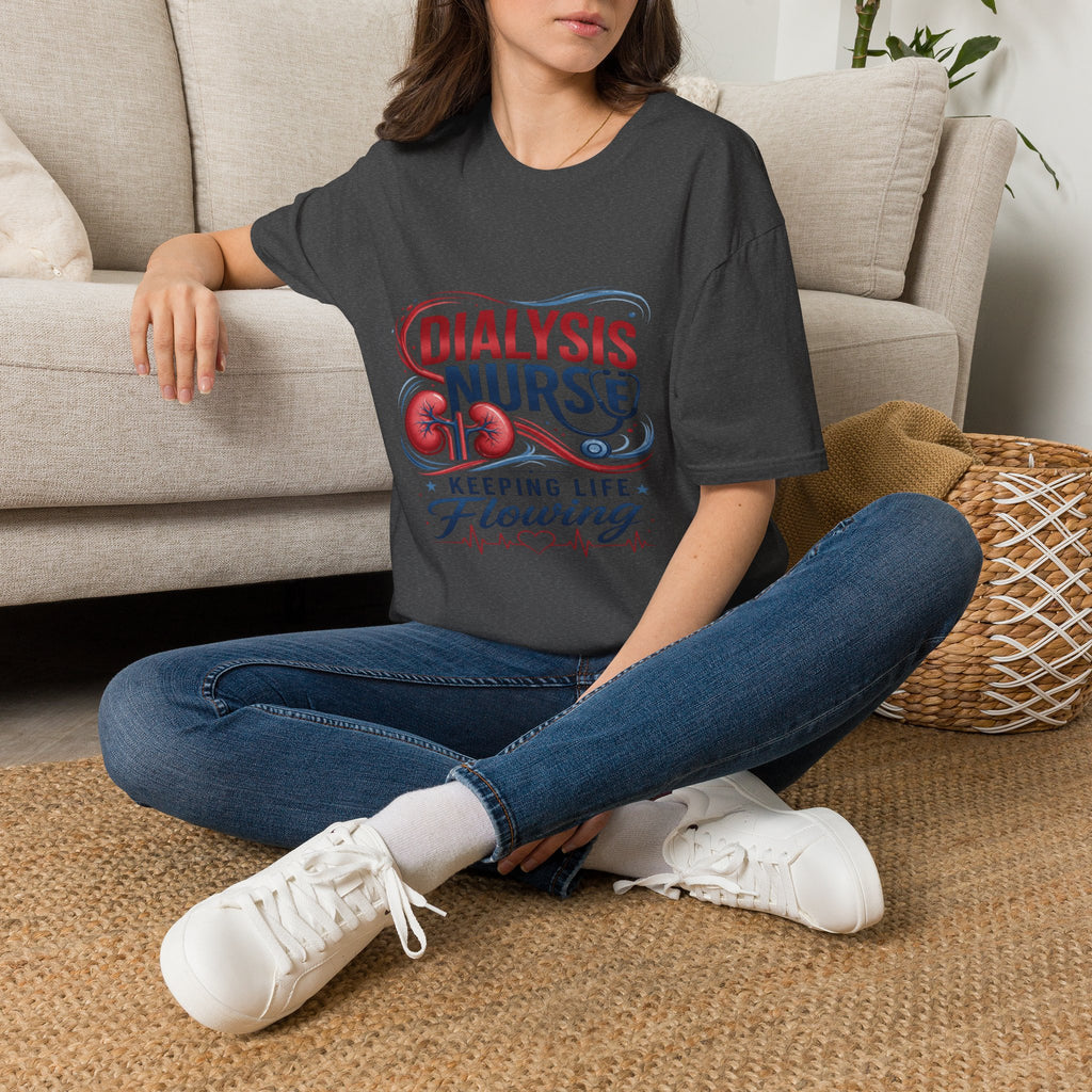 Creative T-Shirt Design Celebrating Dialysis Nurses With Flowing Elements- Graphic Tees