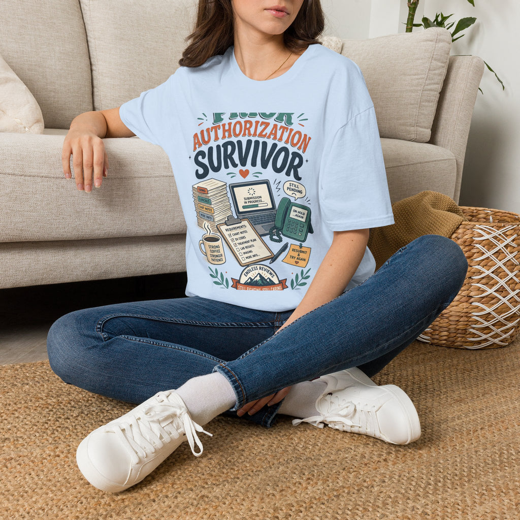 Bold T Shirt Design Showcasing PRIOR AUTHORIZATION SURVIVOR