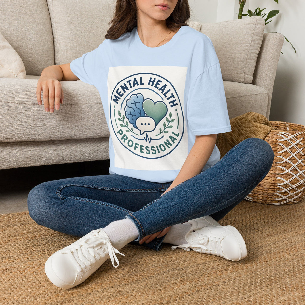 Badge Style Graphic Featuring Mental Health Professional Title With Iconography