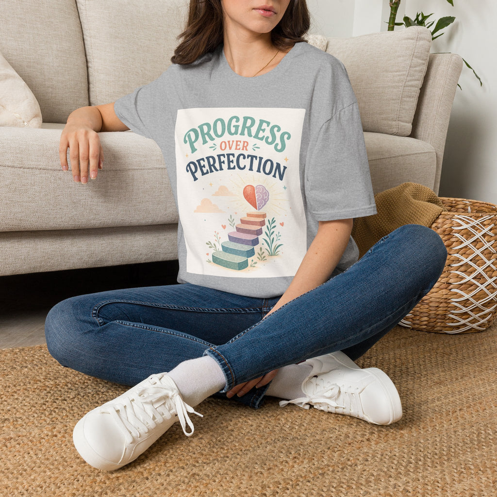 Bold T Shirt Design Featuring Progress Over Perfection Phrase
