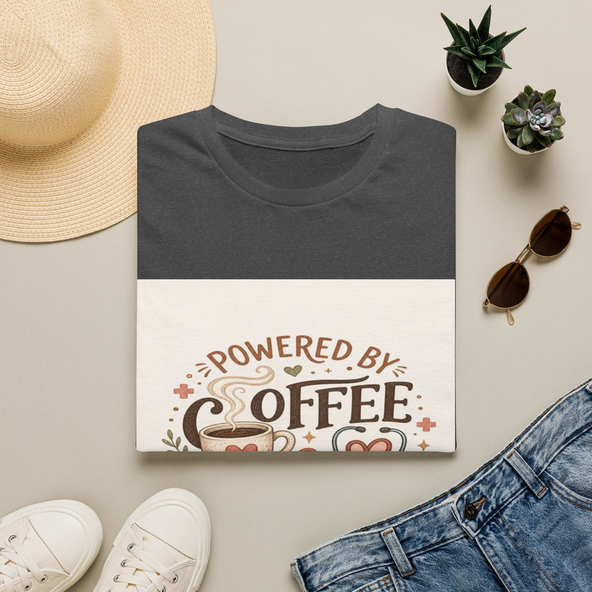 Cozy T-shirt Design Featuring Hand-Lettered Coffee and Compassion- Graphic Tees
