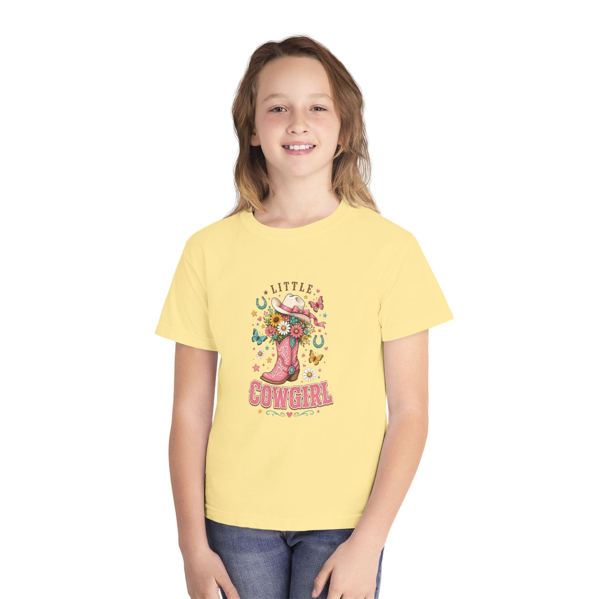 Kids' Little Cowgirl T-Shirt — Western Boot & Hat Graphic Tee