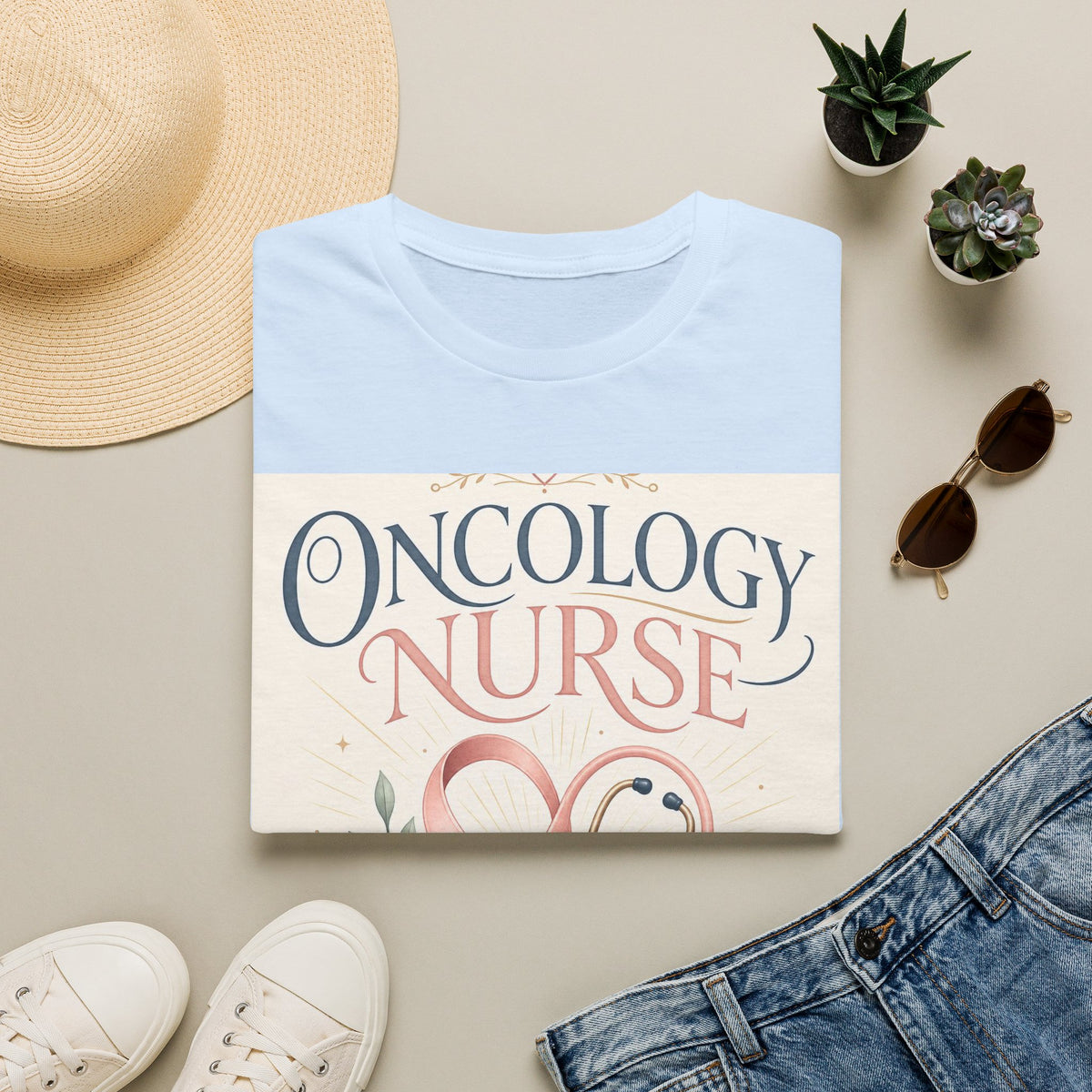 Elegant T Shirt Design With Oncology Nurse Text And Symbolism