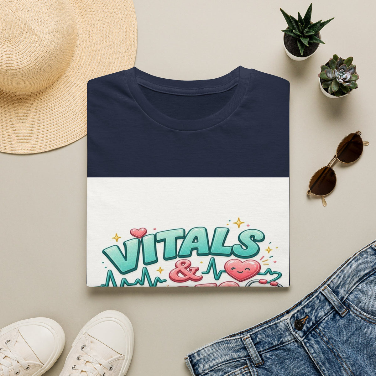 Trendy Healthcare T-Shirt Design Featuring Vitals And Vibes- Graphic Tees