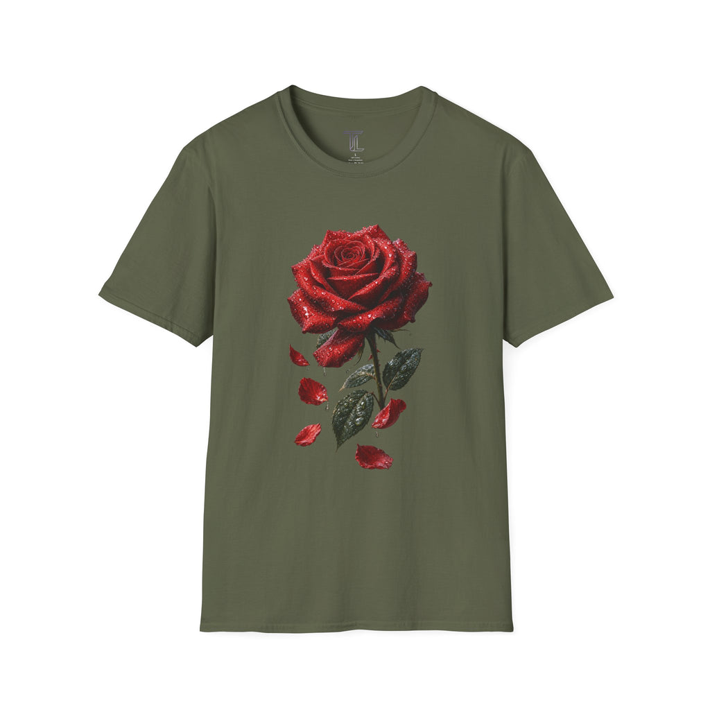 Red Rose Graphic T-Shirt — Falling Petals Floral Tee
