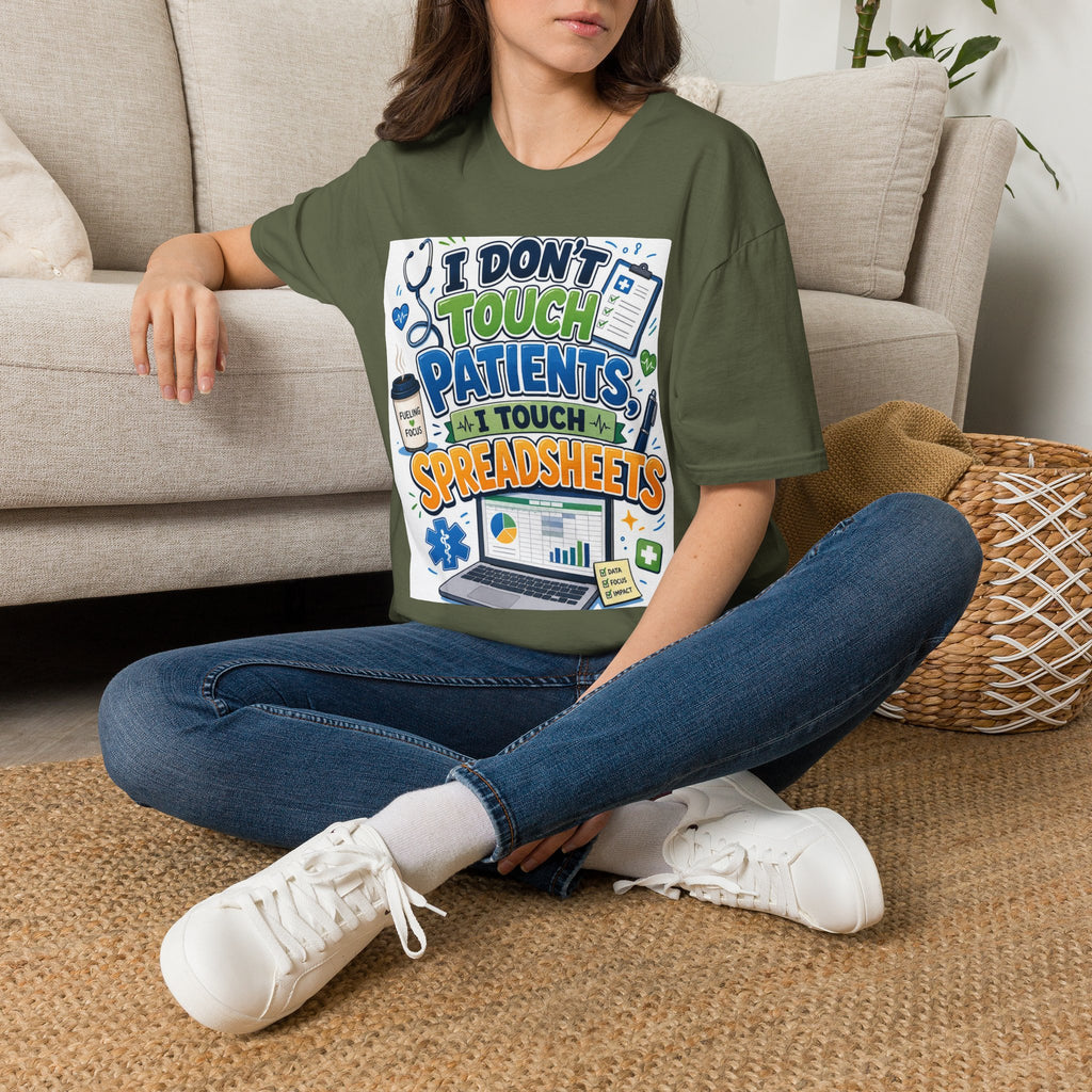 Humorous T Shirt Design Featuring Playful Healthcare And Spreadsheet Imagery