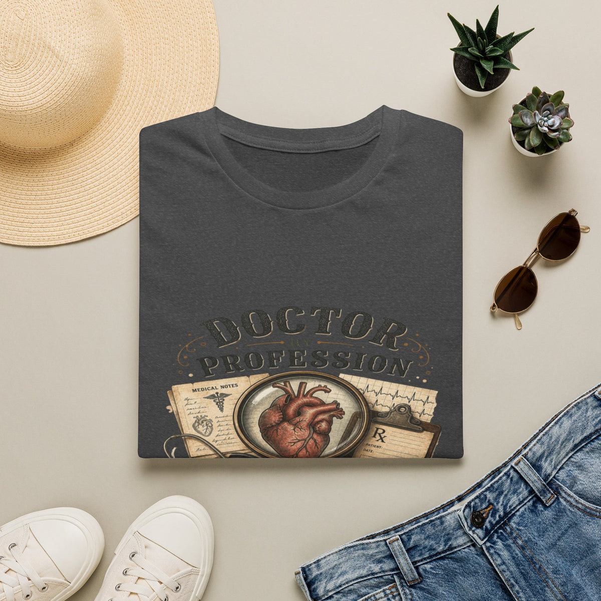 Vintage Detective-Inspired T-Shirt Featuring Anatomical Heart And Magnifying Glass- Graphic Tees