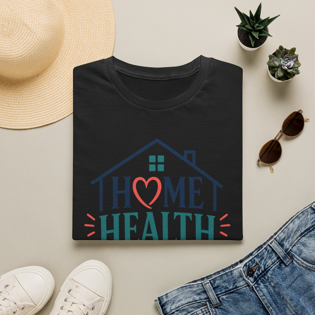 Home Health Nurse T Shirt Design With Heart And Stethoscope