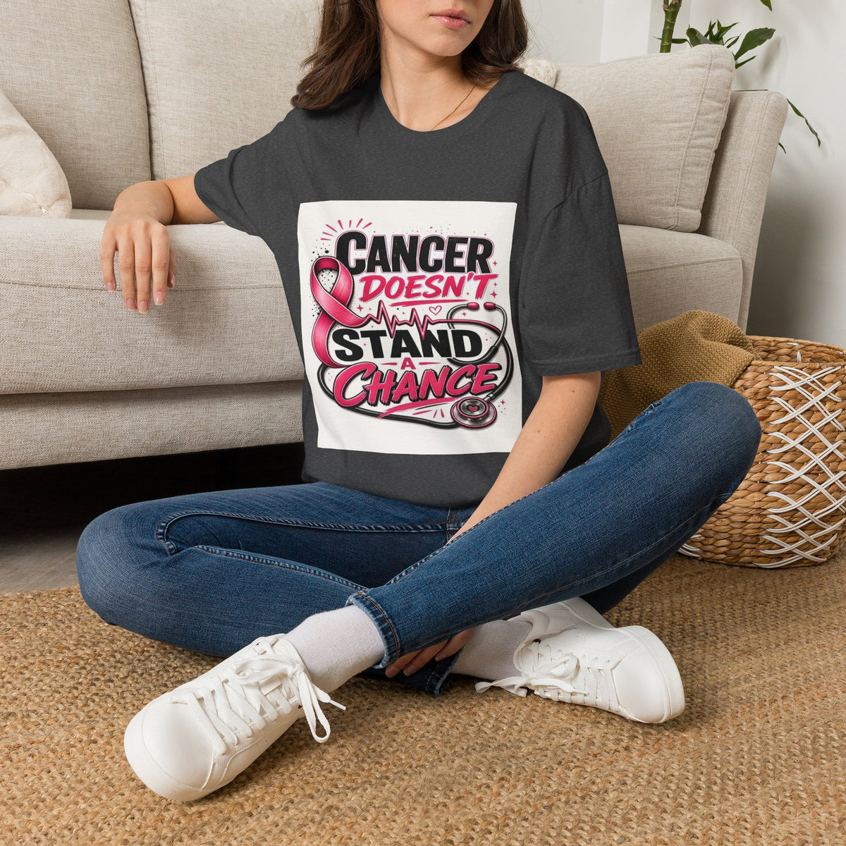 Bold Oncology Nurse Design Featuring Empowering Phrase With Awareness Ribbon- Graphic Tees