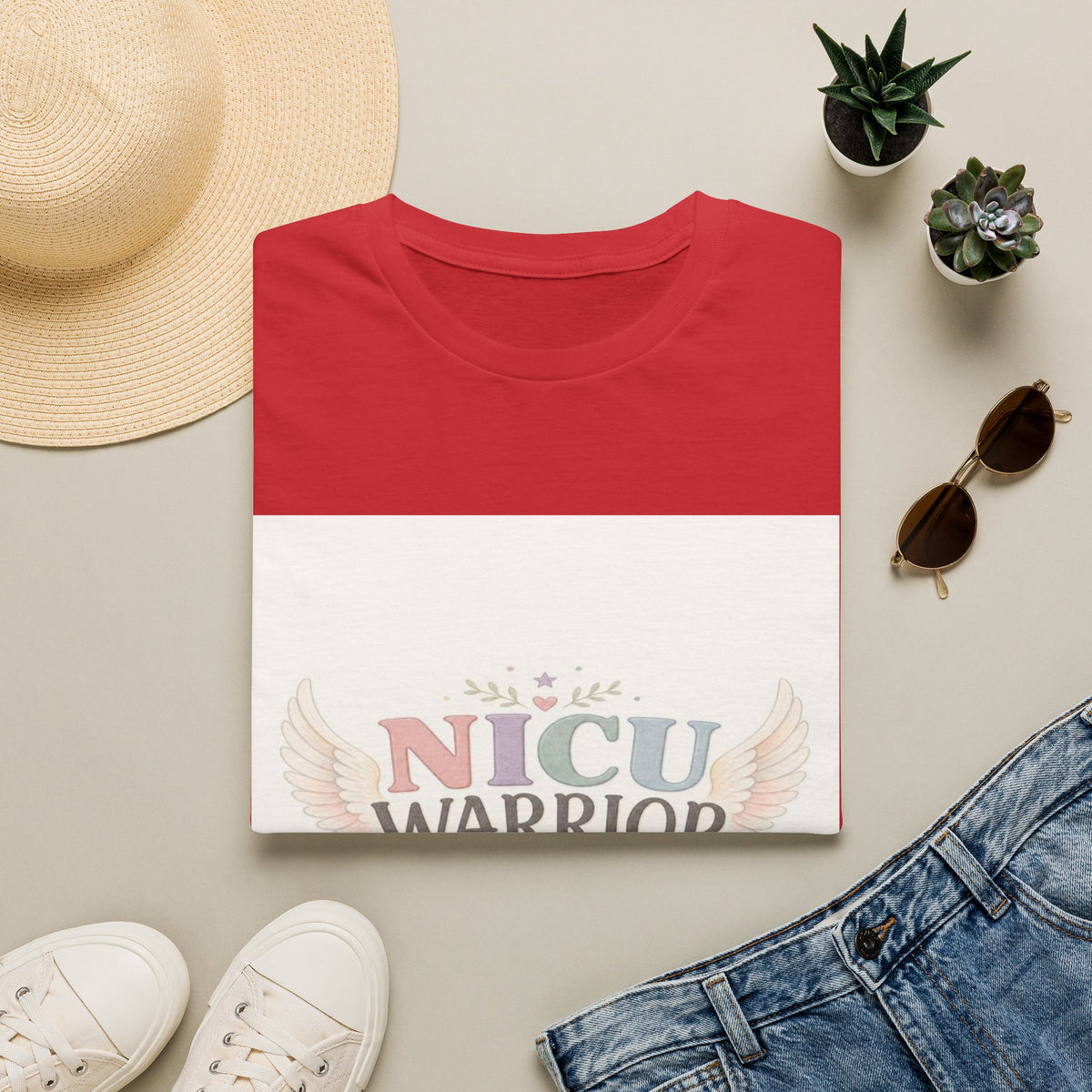 NICU Warrior Design With Baby Footprint And Angel Wings- Graphic Tees