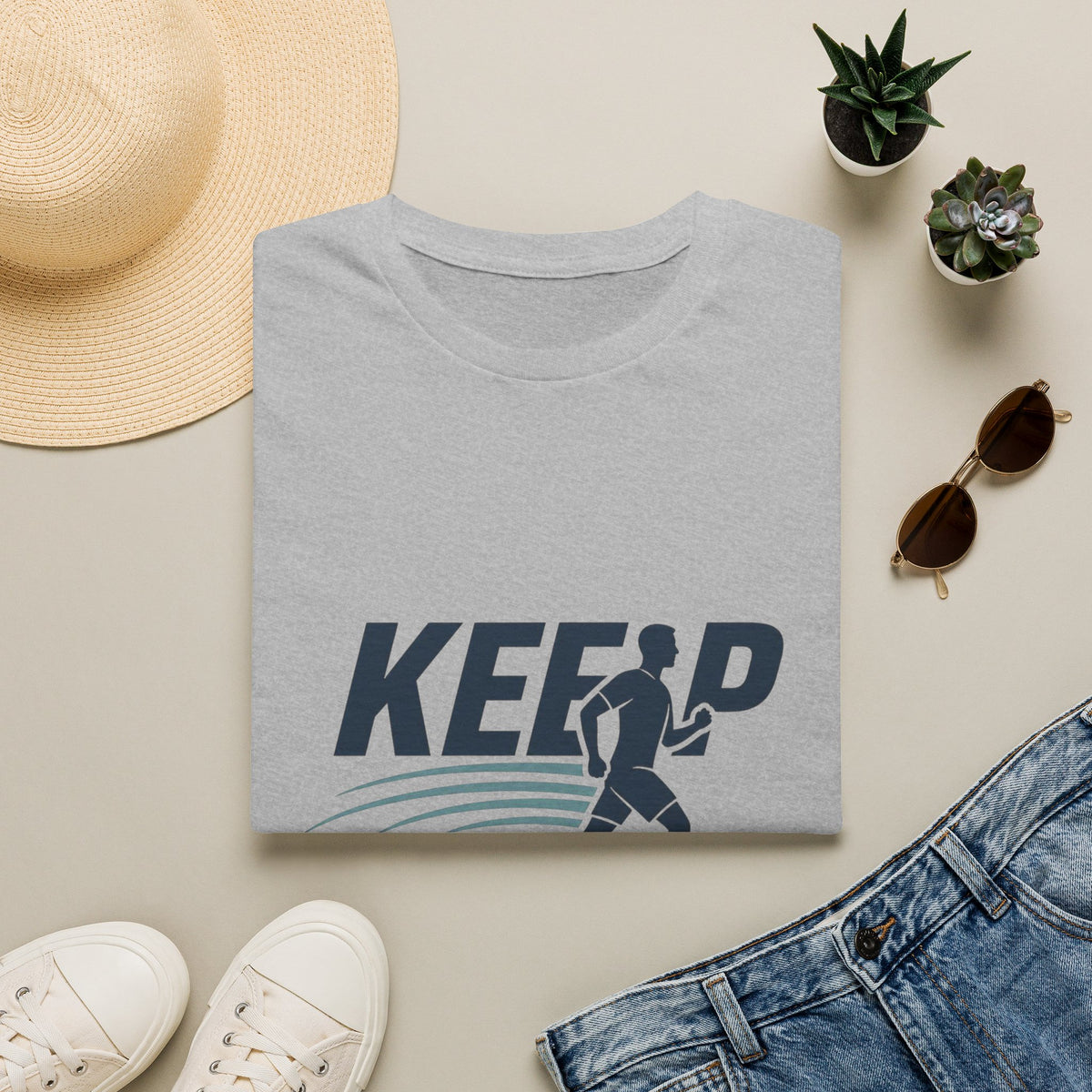 Minimalist T Shirt Design Featuring Keep Moving Statement