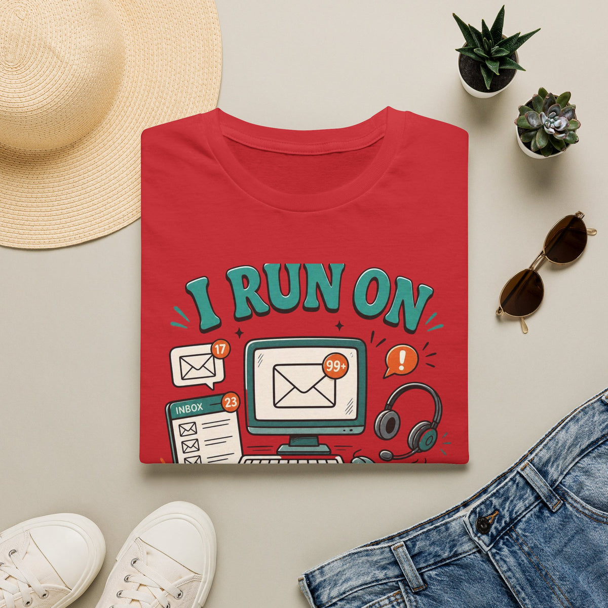 Bold T Shirt Design With Playful Email And Coffee Illustrations