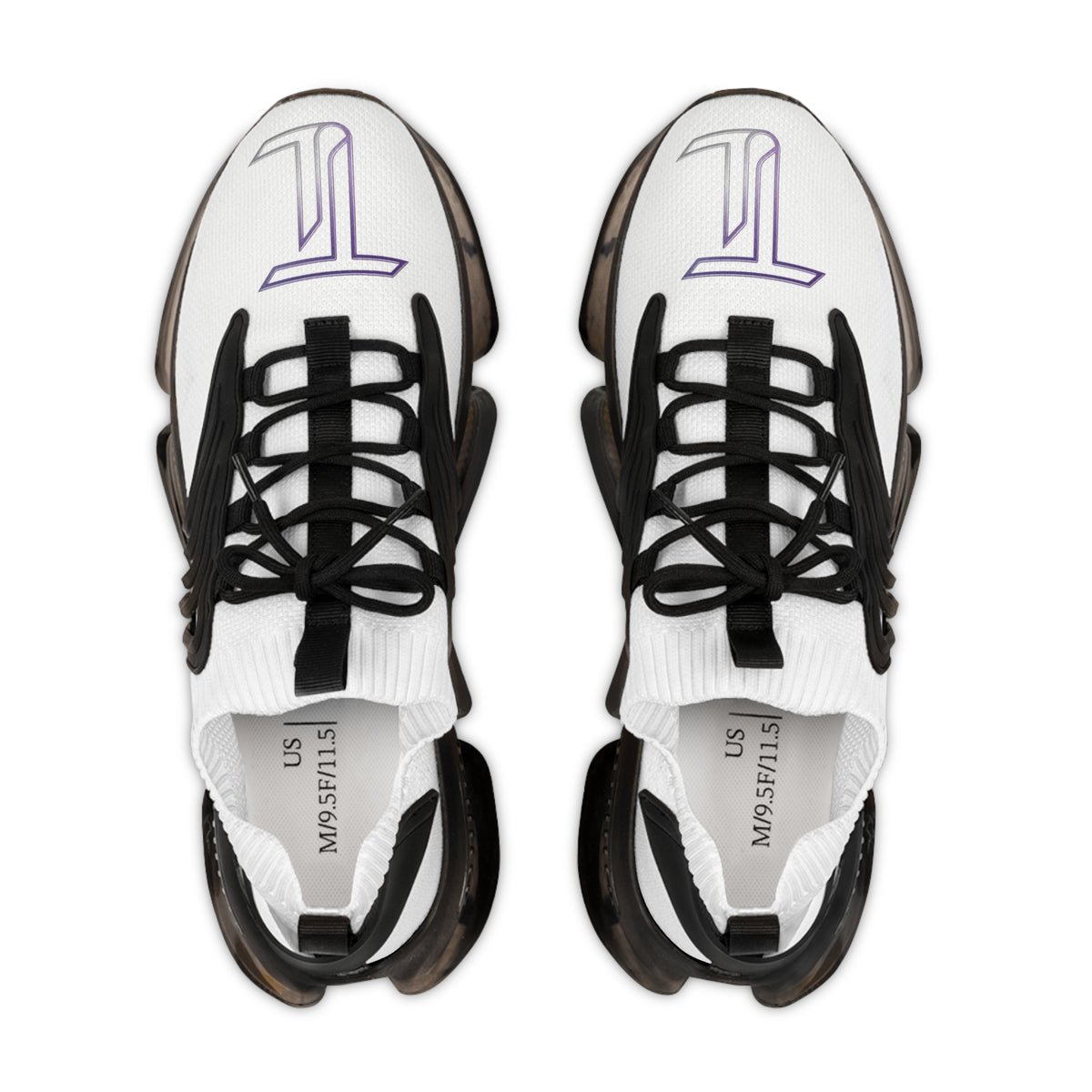Men White Mesh Sneakers — Lightweight Athletic Shoes with Purple Accent & Cushioned Sole