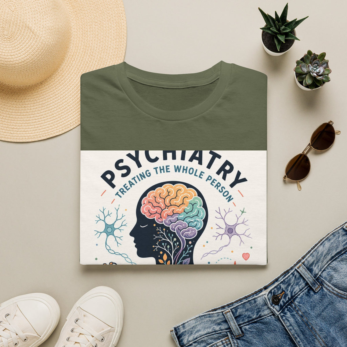 Colorful Brain And Heart In Human Silhouette With Text