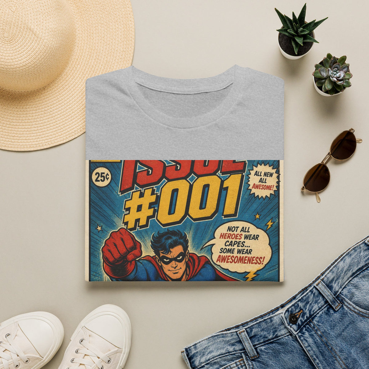 Vintage Comic Book T Shirt Design Featuring Original Superhero