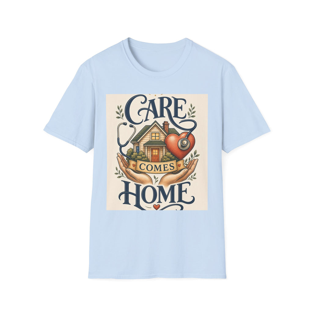 T Shirt Design Featuring Care Comes Home With Warm Illustrations