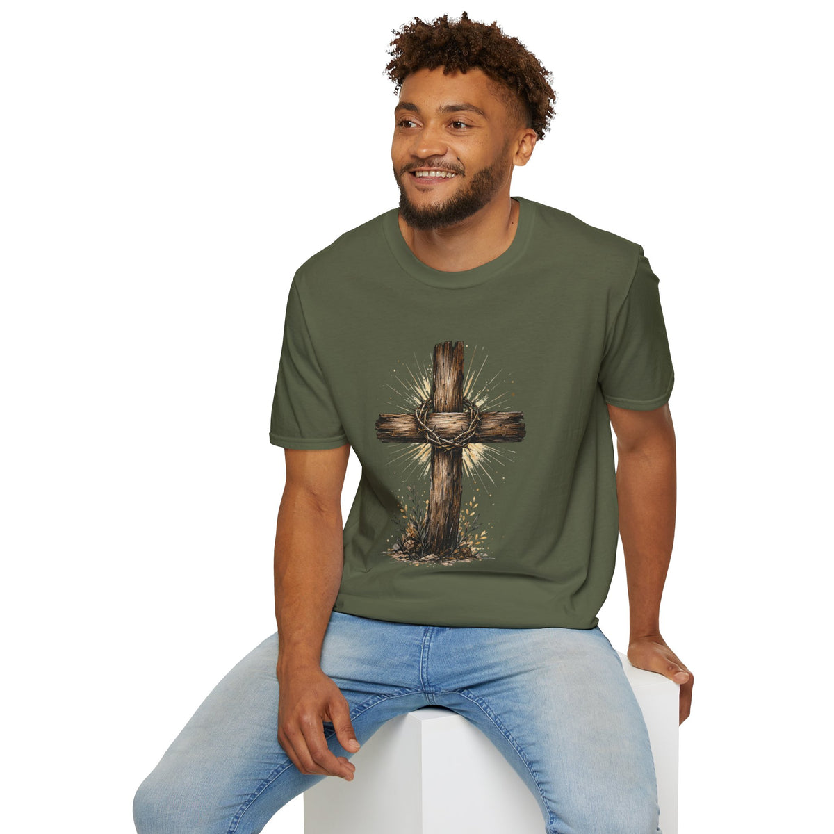 Christian Cross T-Shirt — Rustic Crown of Thorns Design