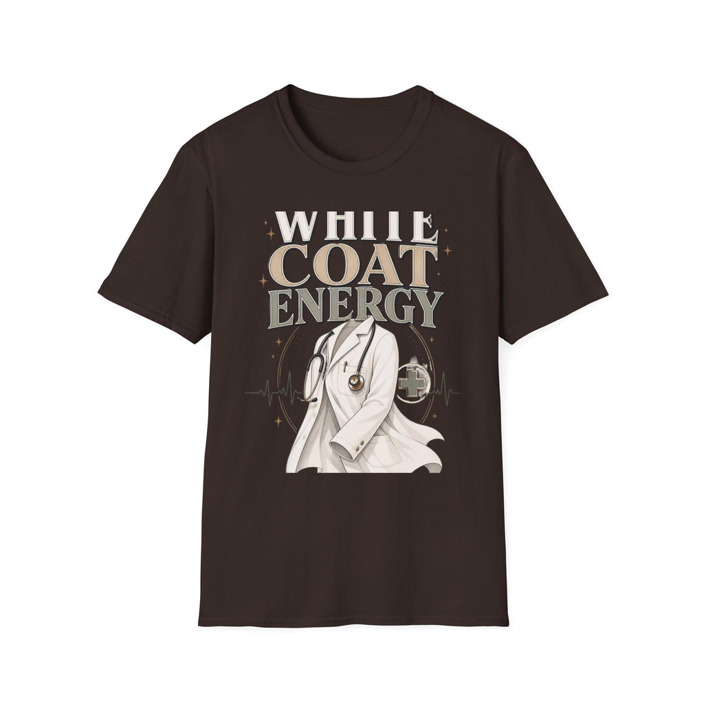 Elegant T Shirt Design Featuring White Coat Energy Typography