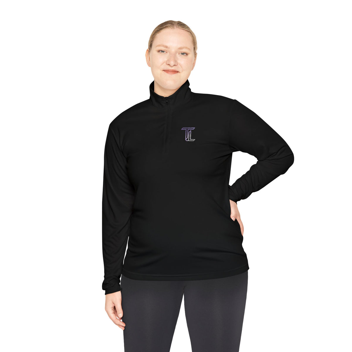Quarter-Zip Pullover — Minimal Monogram 'T' Embroidered Pullover