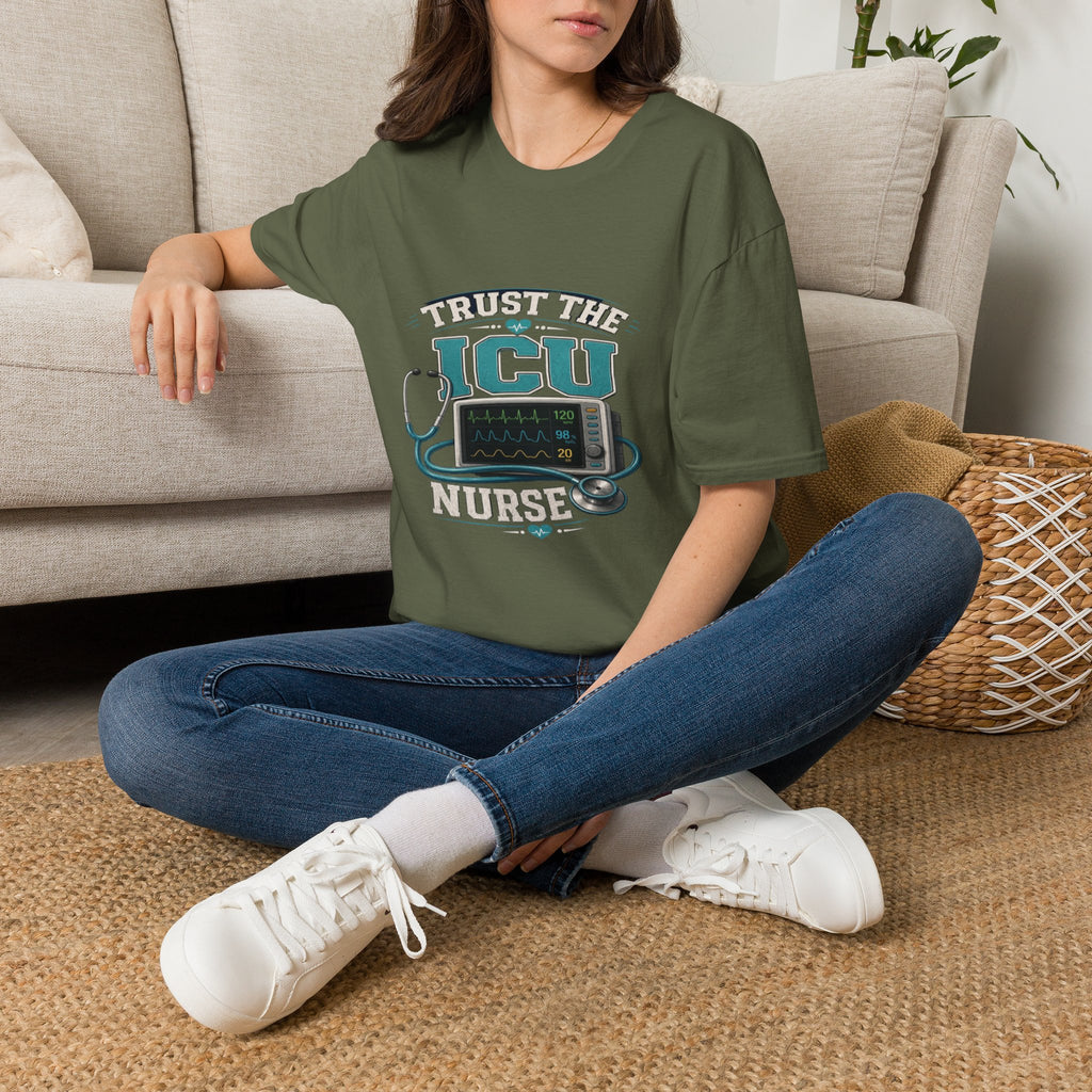Bold T-Shirt Design Featuring Trust The ICU Nurse Phrase- Graphic Tees