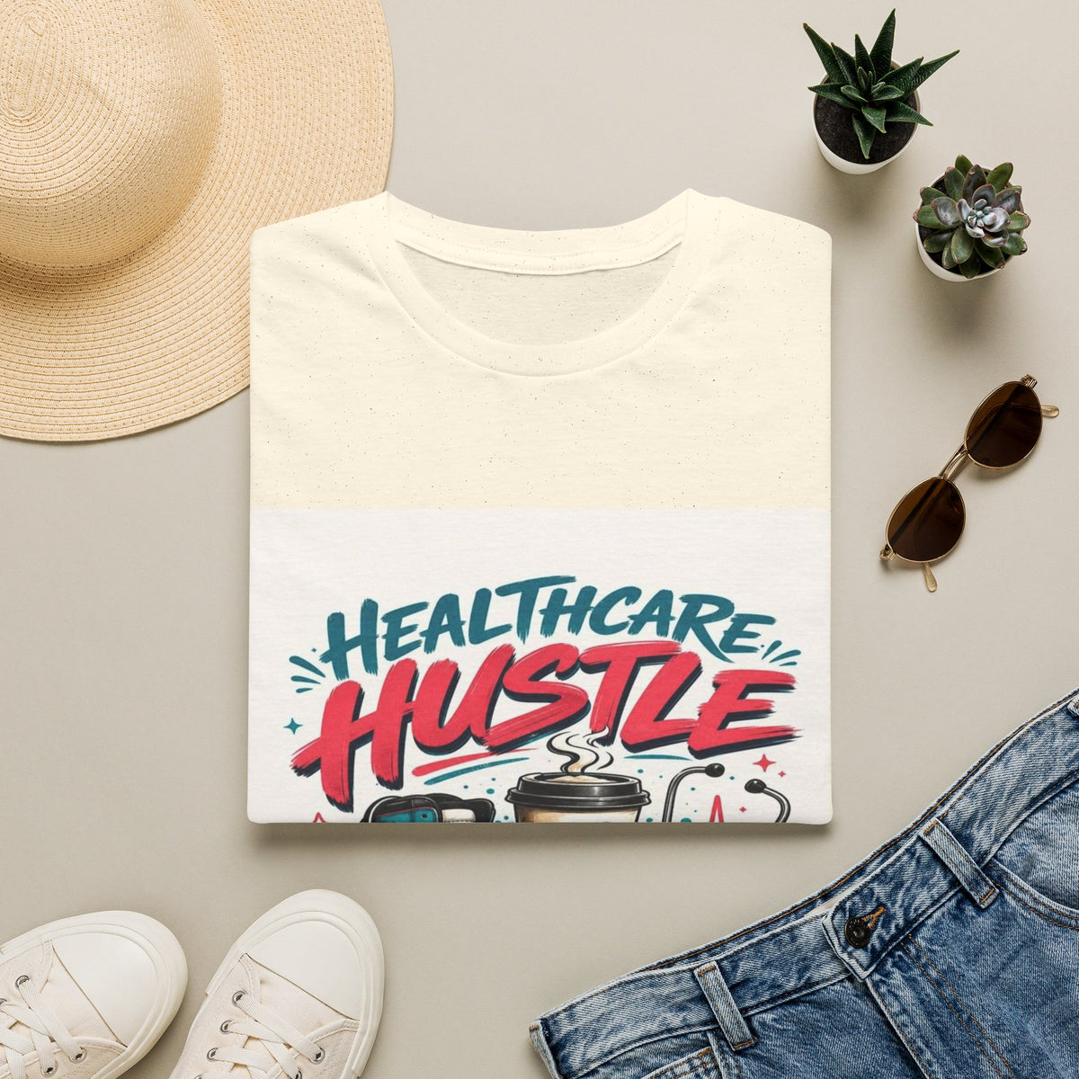 Dynamic T-Shirt Design Featuring Healthcare Hustle Text- Graphic Tees