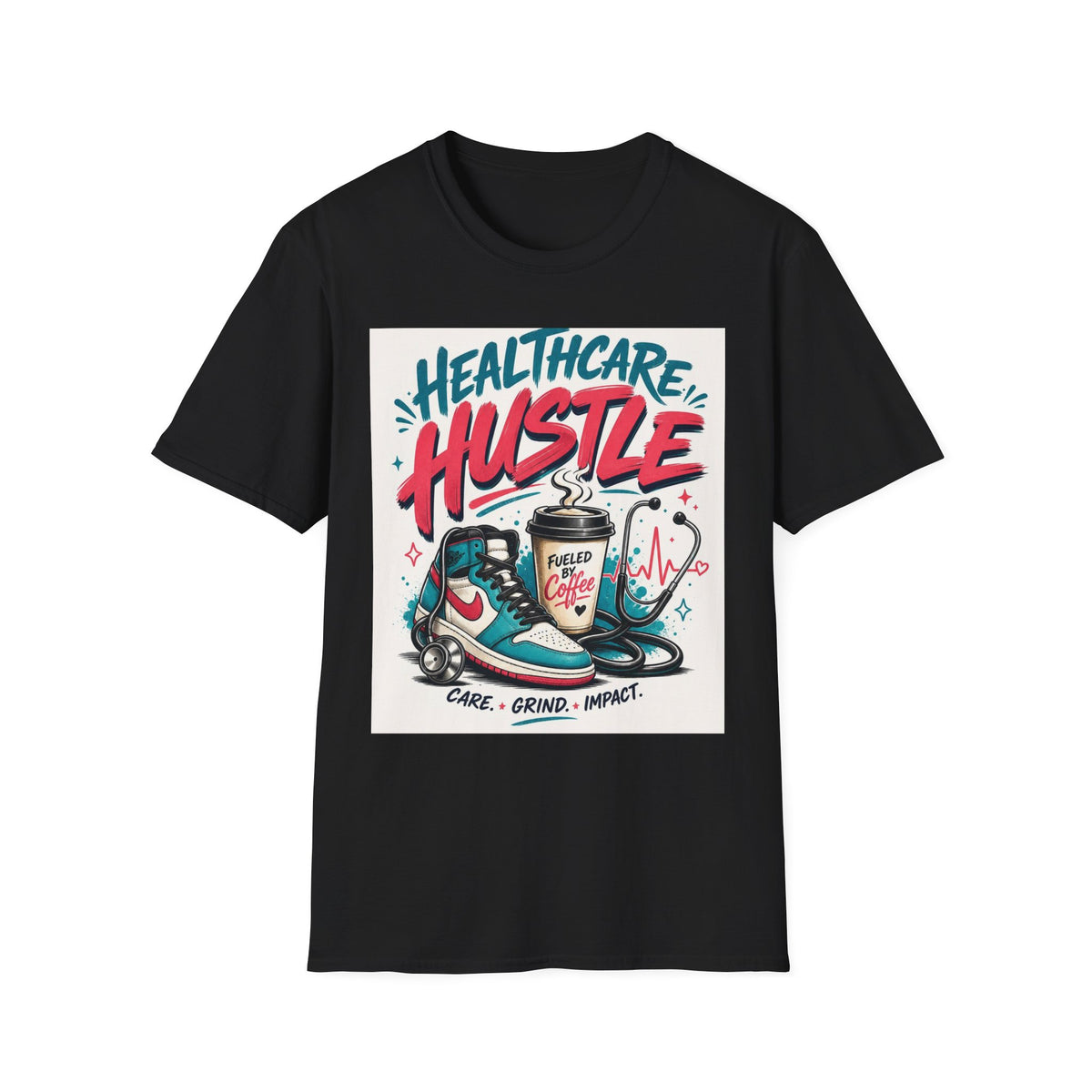 Dynamic T Shirt Design Featuring Healthcare Hustle Text