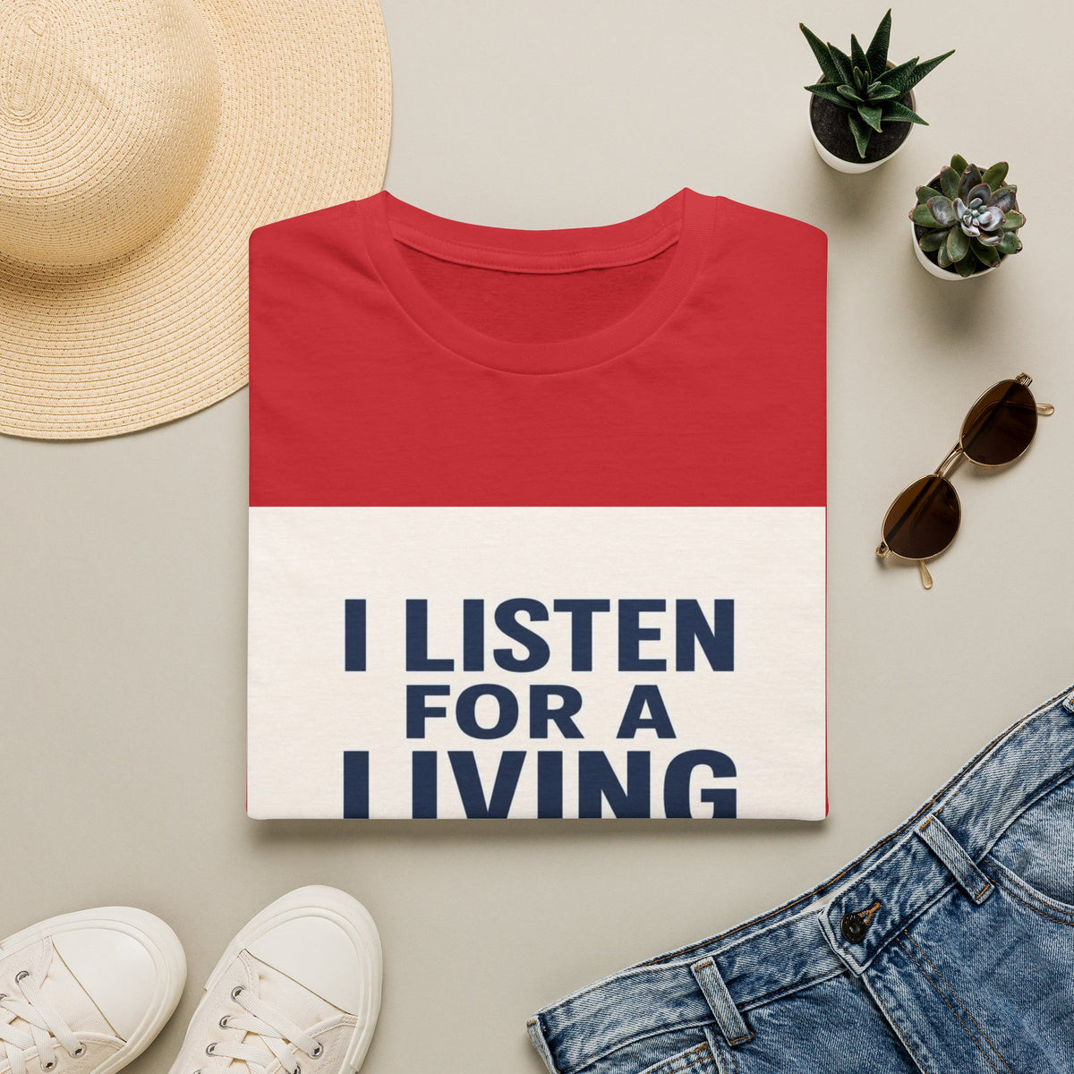 Bold Text And Minimalist Ear Illustration In Modern Design- Graphic Tees